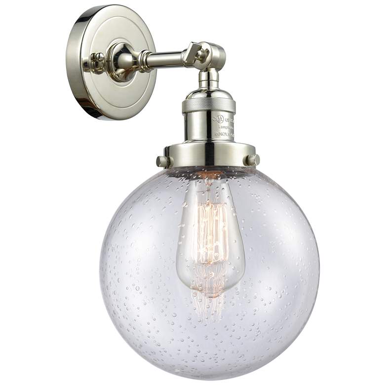 Image 1 Franklin Restoration Large Beacon 8" Polished Nickel Sconce w/ Seedy S