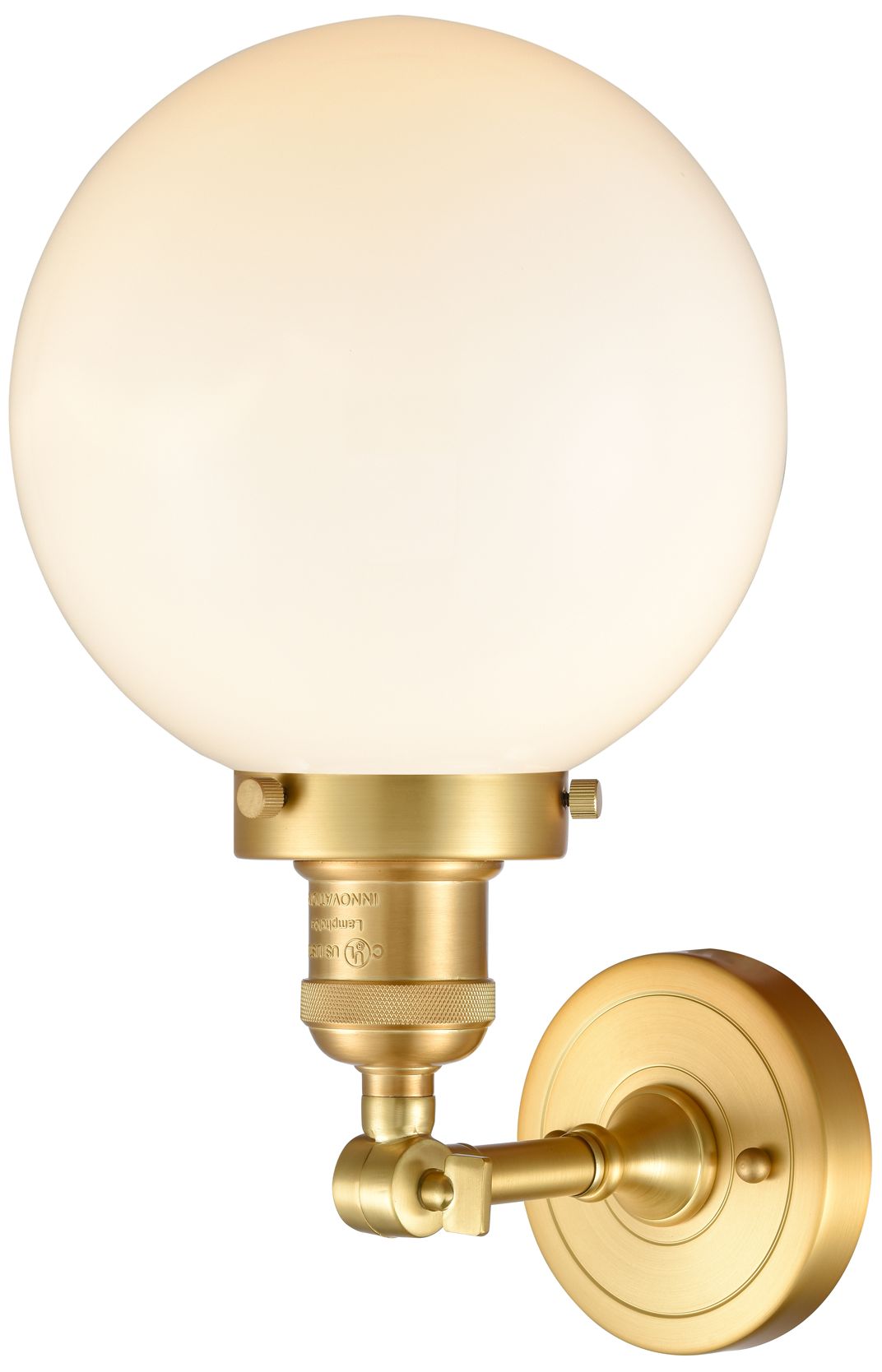 Image 2 Franklin Restoration Large Beacon 8" Satin Gold Sconce w/ Matte White  more views