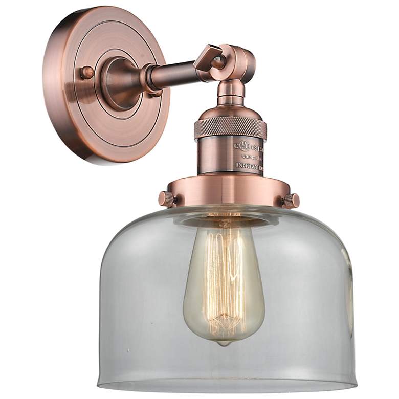 Image 1 Franklin Restoration Large Bell 8" Antique Copper Sconce w/ Clear Shad