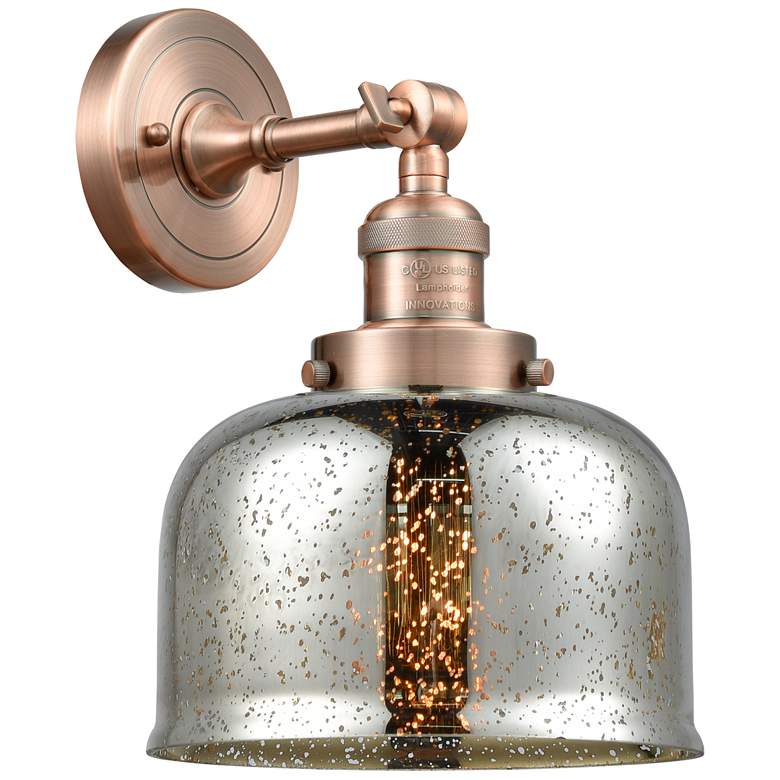 Image 1 Franklin Restoration Large Bell 8" Antique Copper Sconce w/ Mercury Sh
