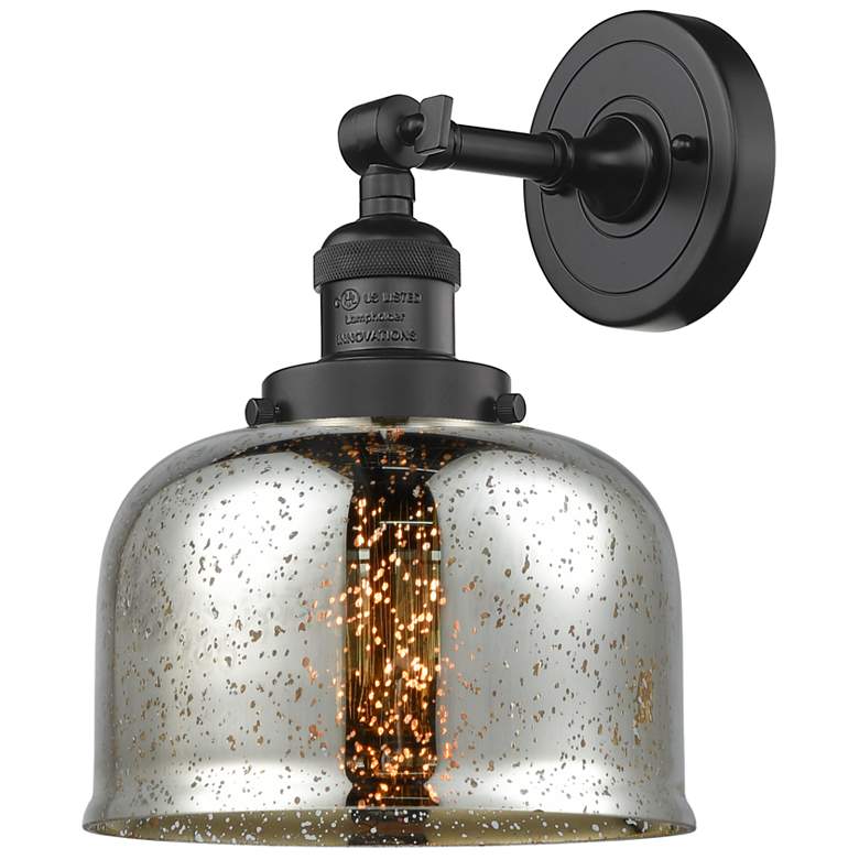 Image 1 Franklin Restoration Large Bell 8 inch Bronze Sconce w/ Mercury Shade