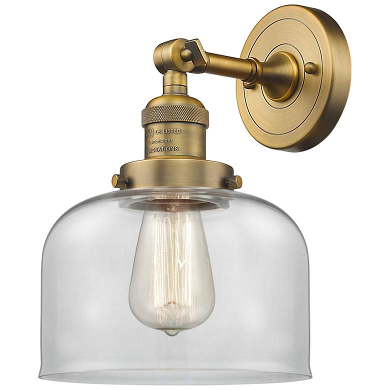 Image 2 Franklin Restoration Large Bell 8" Brushed Brass Sconce w/ Clear Shade