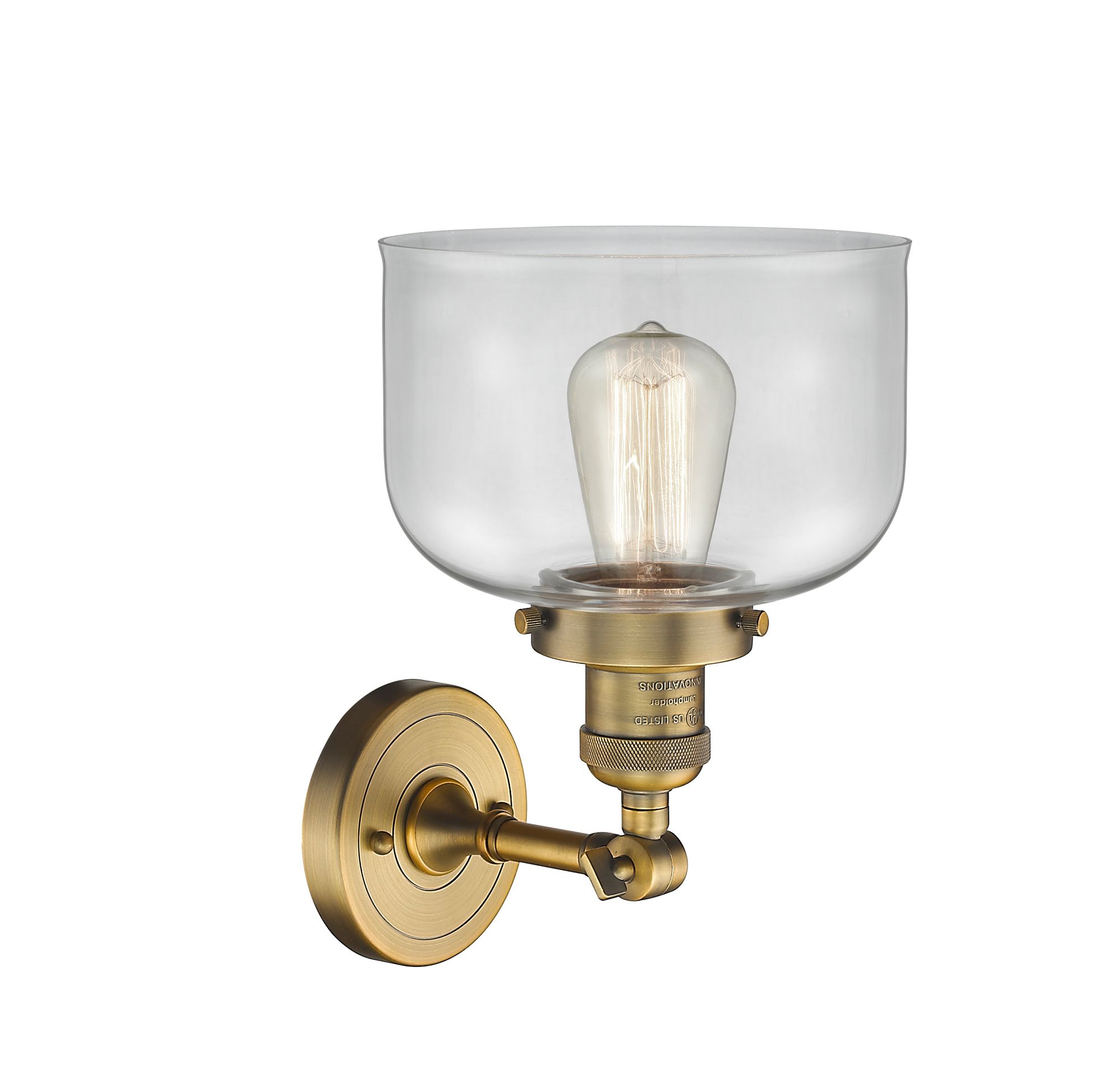 Image 3 Franklin Restoration Large Bell 8" Brushed Brass Sconce w/ Clear Shade more views
