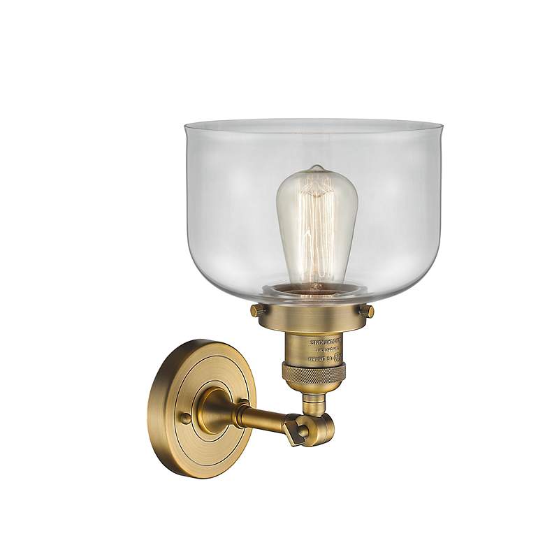 Image 3 Franklin Restoration Large Bell 8" Brushed Brass Sconce w/ Clear Shade more views