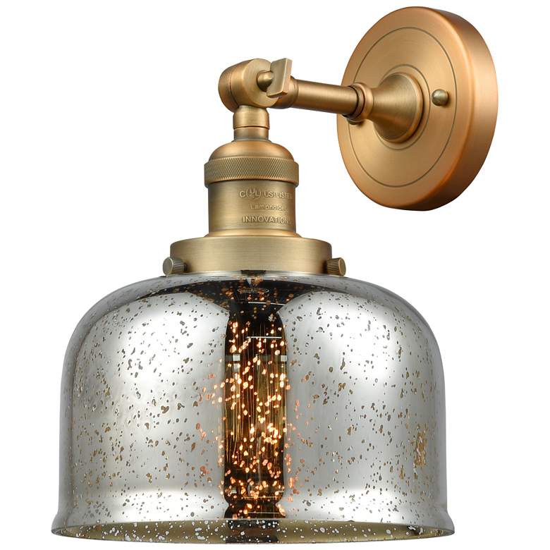 Image 1 Franklin Restoration Large Bell 8" Brushed Brass Sconce w/ Mercury Sha