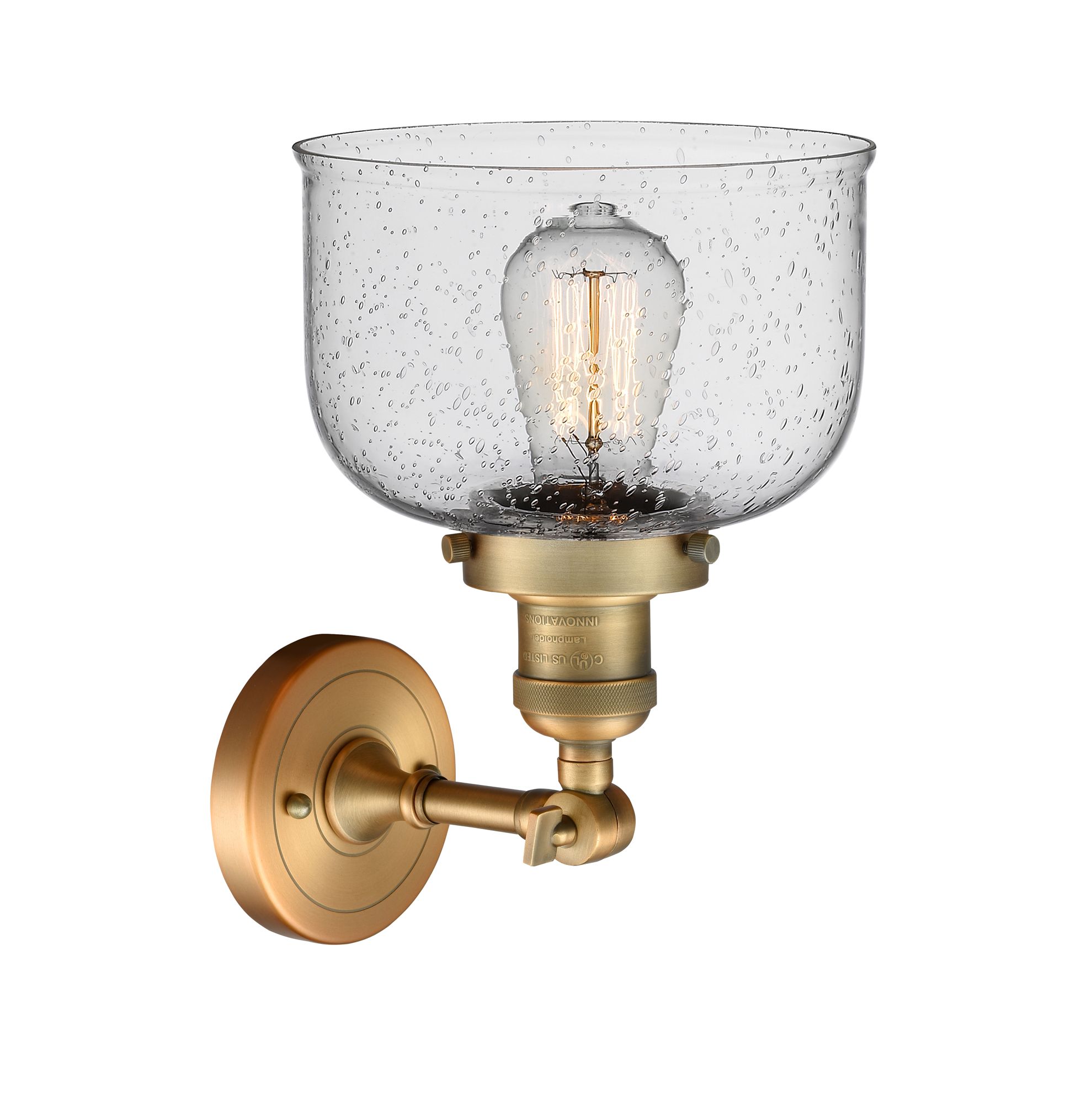 Image 3 Franklin Restoration Large Bell 8" Brushed Brass Sconce w/ Seedy Shade more views