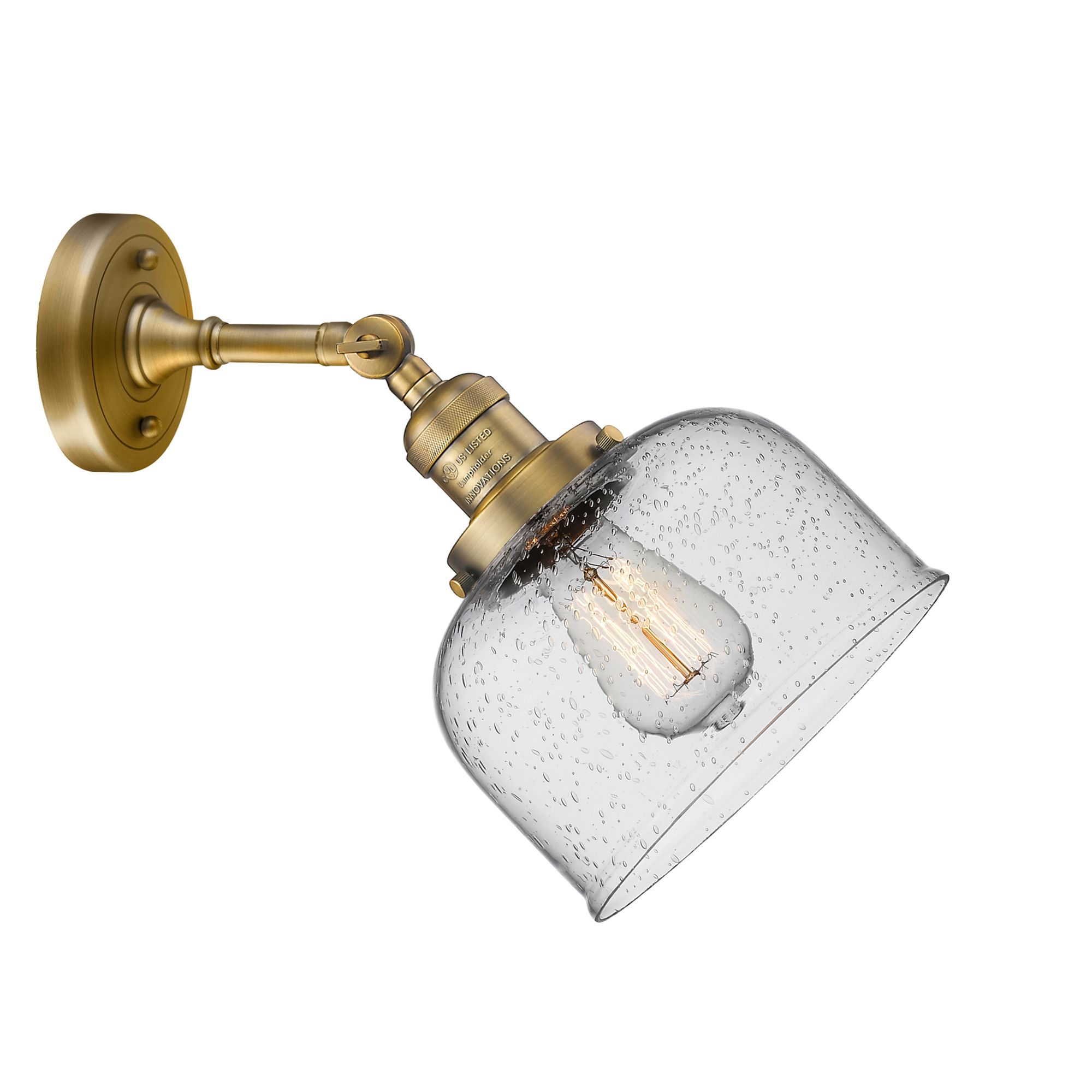 Image 4 Franklin Restoration Large Bell 8" Brushed Brass Sconce w/ Seedy Shade more views