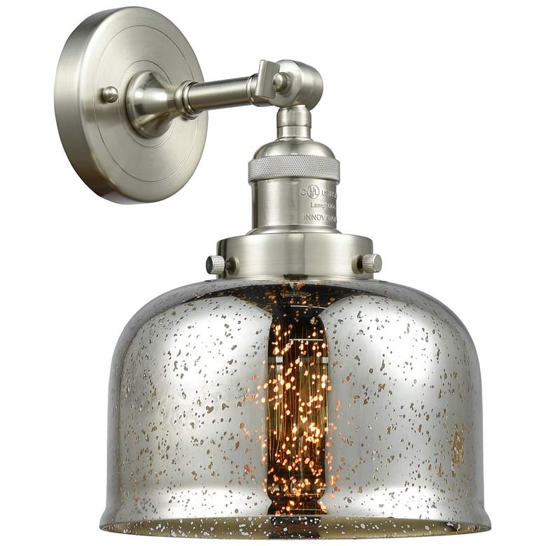 Image 1 Franklin Restoration Large Bell 8" Brushed Nickel Sconce w/ Mercury Sh
