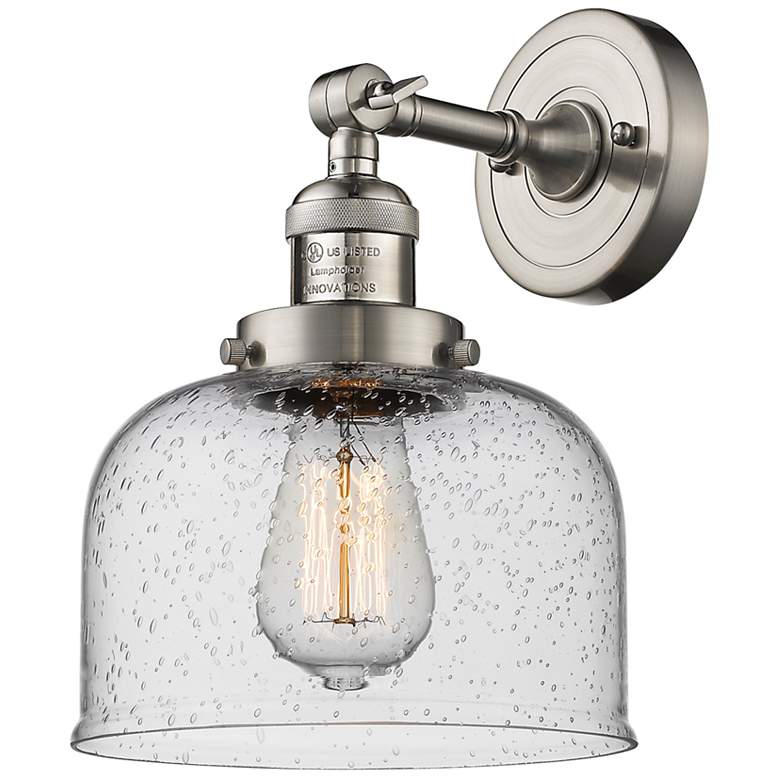 Image 1 Franklin Restoration Large Bell 8" Brushed Nickel Sconce w/ Seedy Shad