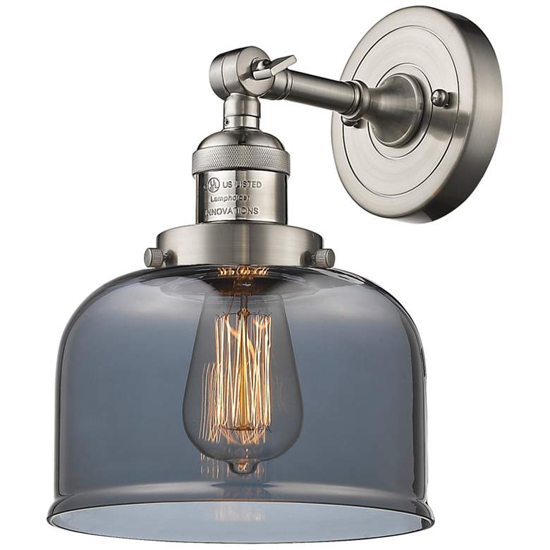 Image 1 Franklin Restoration Large Bell 8" Brushed Nickel Sconce w/ Smoke Shad