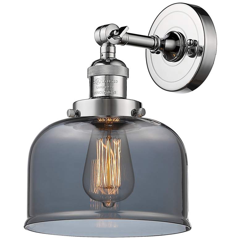 Image 1 Franklin Restoration Large Bell 8" Chrome Sconce w/ Smoke Shade