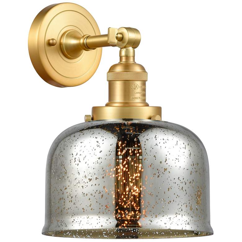 Image 1 Franklin Restoration Large Bell 8" Gold Sconce w/ Mercury Shade