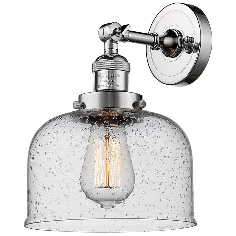 Image 1 Franklin Restoration Large Bell 8" Polished Chrome Sconce w/ Seedy Sha