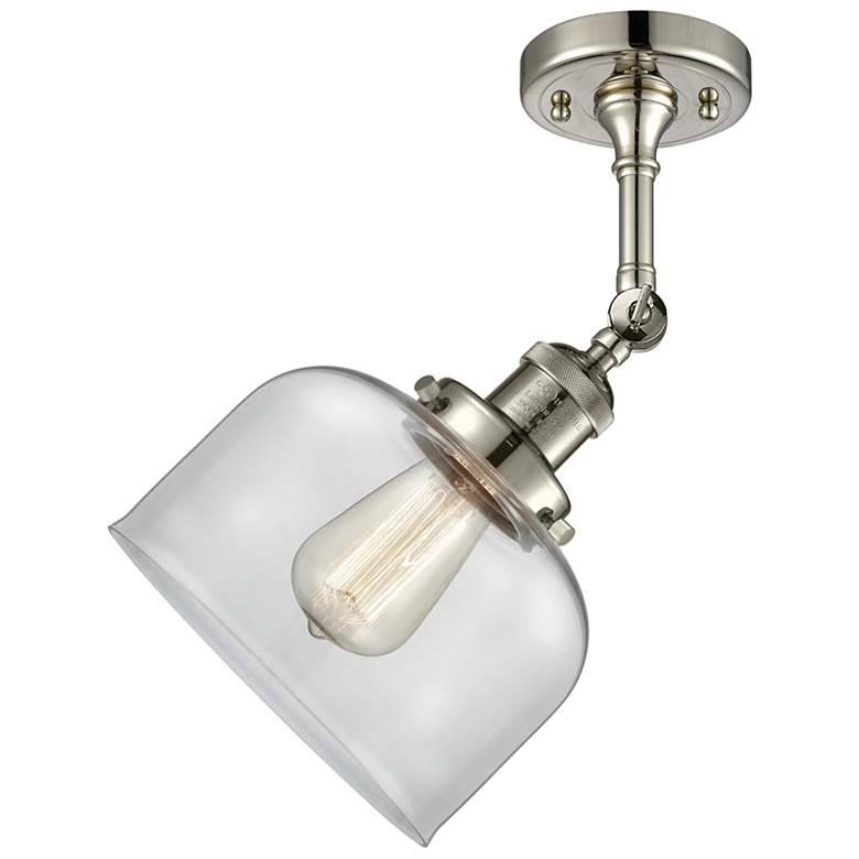 Image 6 Franklin Restoration Large Bell 8" Polished Nickel Sconce w/ Clear Sha more views