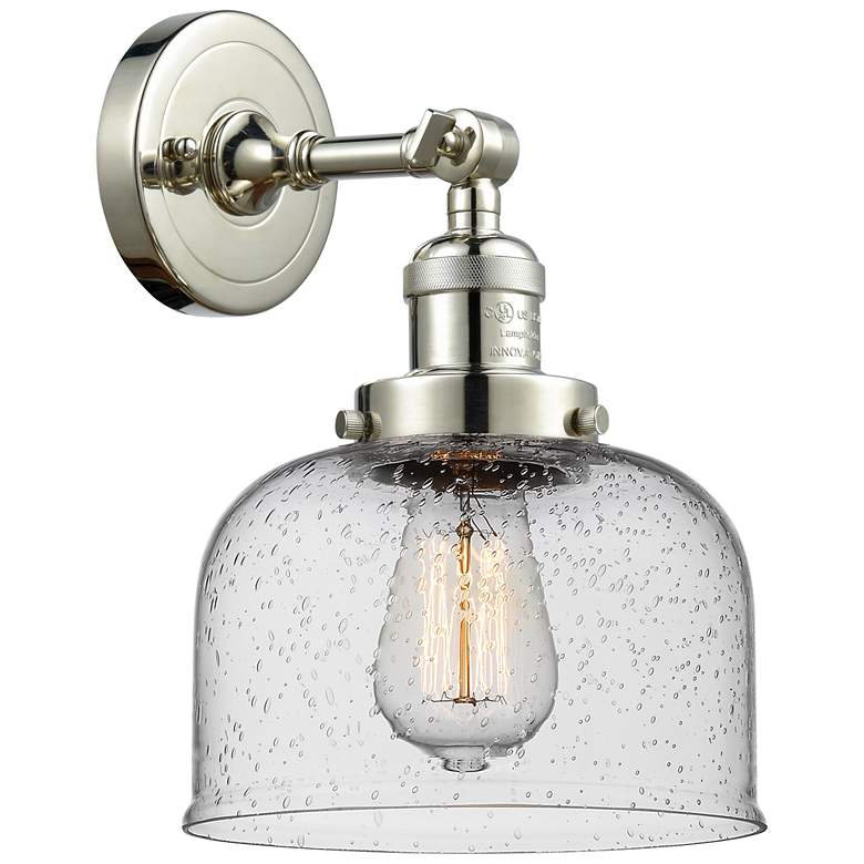 Image 1 Franklin Restoration Large Bell 8" Polished Nickel Sconce w/ Seedy Sha
