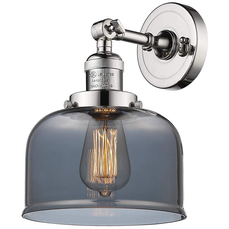Image 1 Franklin Restoration Large Bell 8" Polished Nickel Sconce w/ Smoke Sha