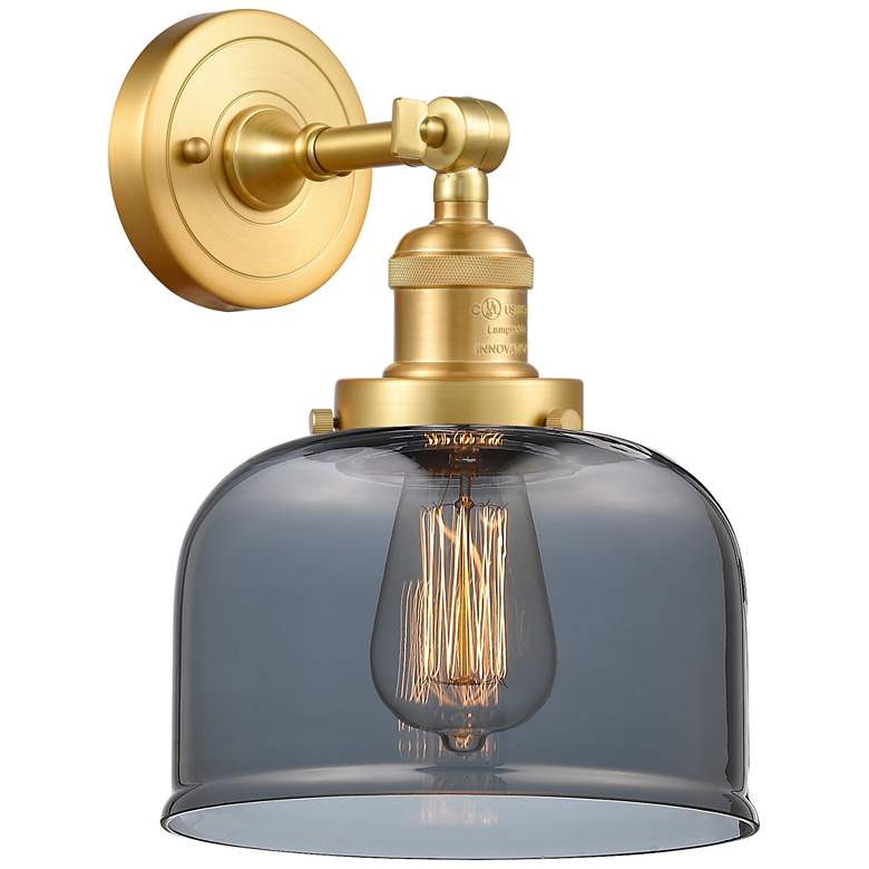 Image 1 Franklin Restoration Large Bell 8" Satin Gold Sconce w/ Plated Smoke S
