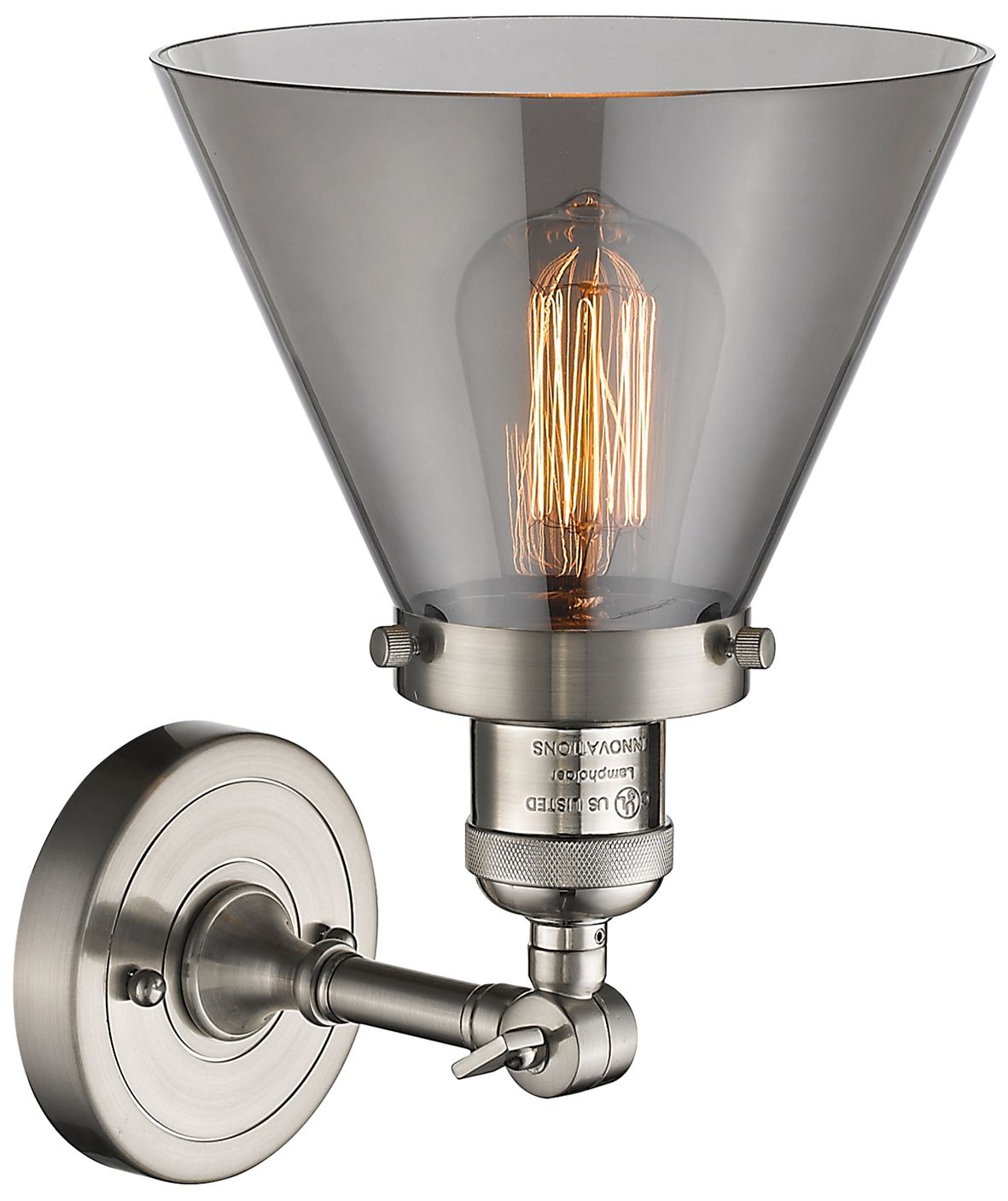 Image 3 Franklin Restoration Large Cone 8" Brushed Nickel Sconce w/ Smoke Shad more views