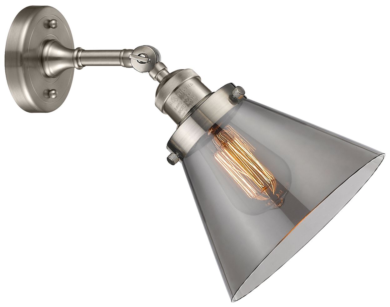 Image 4 Franklin Restoration Large Cone 8" Brushed Nickel Sconce w/ Smoke Shad more views