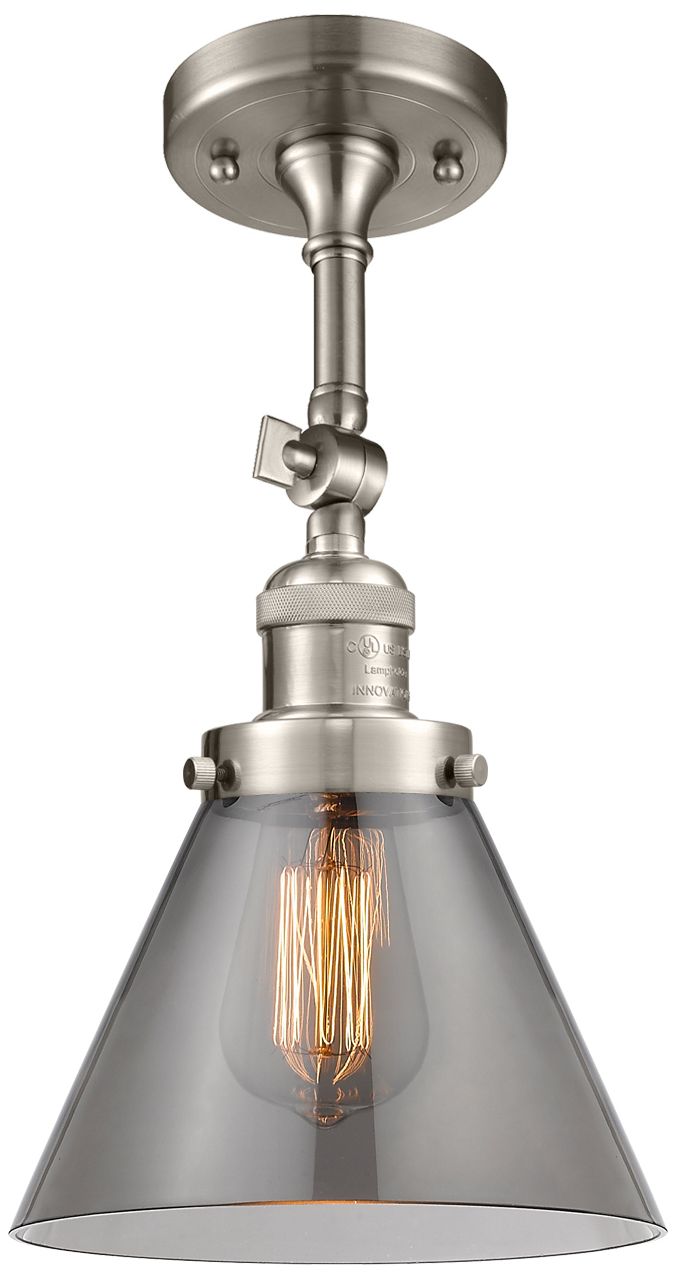 Image 5 Franklin Restoration Large Cone 8" Brushed Nickel Sconce w/ Smoke Shad more views