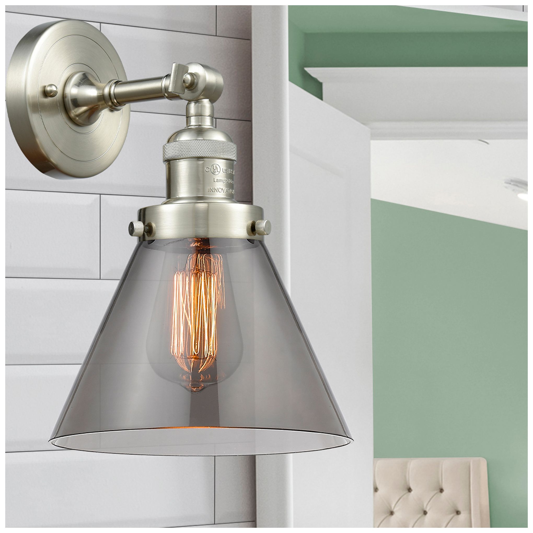 Image 7 Franklin Restoration Large Cone 8" Brushed Nickel Sconce w/ Smoke Shad more views