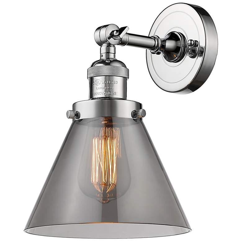 Image 1 Franklin Restoration Large Cone 8" Chrome Sconce w/ Smoke Shade
