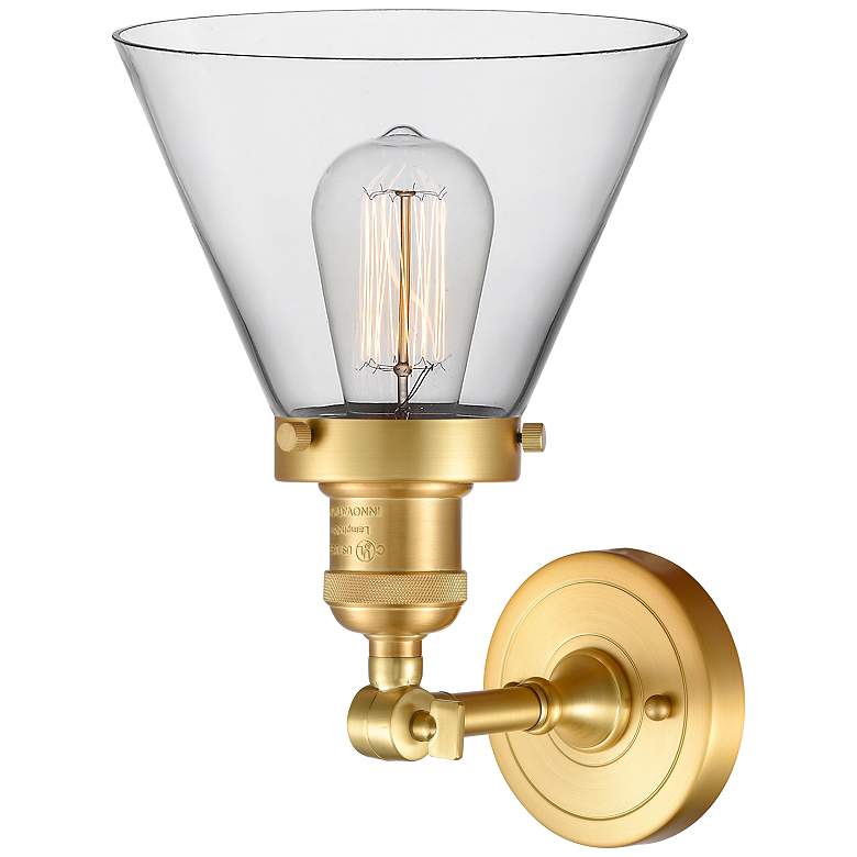 Image 3 Franklin Restoration Large Cone 8" Satin Gold Sconce w/ Clear Shade more views