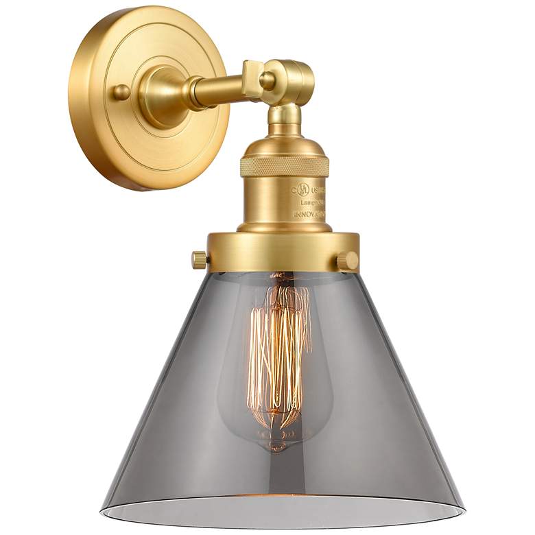 Image 1 Franklin Restoration Large Cone 8 inch Satin Gold Sconce w/ Plated Smoke S