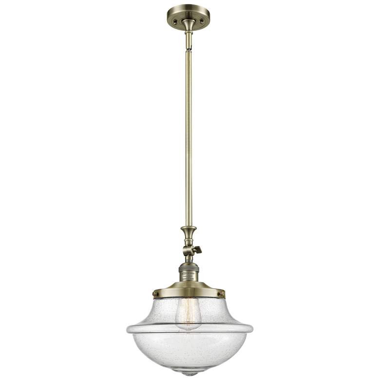 Image 1 Franklin Restoration Oxford 12" Antique Brass Mini Pendant w/ Seedy Sh
