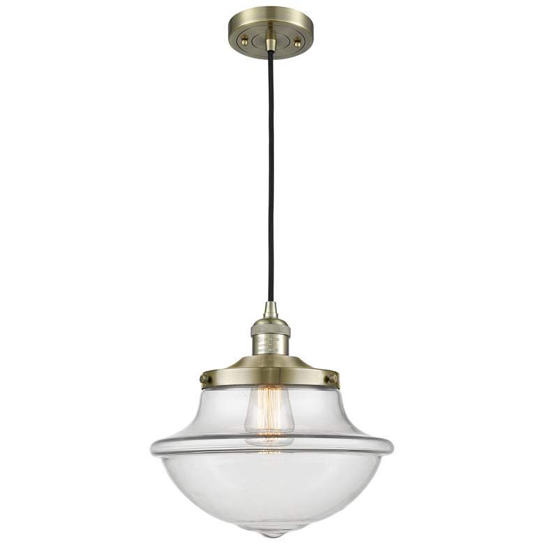 Image 1 Franklin Restoration Oxford 12" Brass Corded Mini Pendant w/ Clear Sha