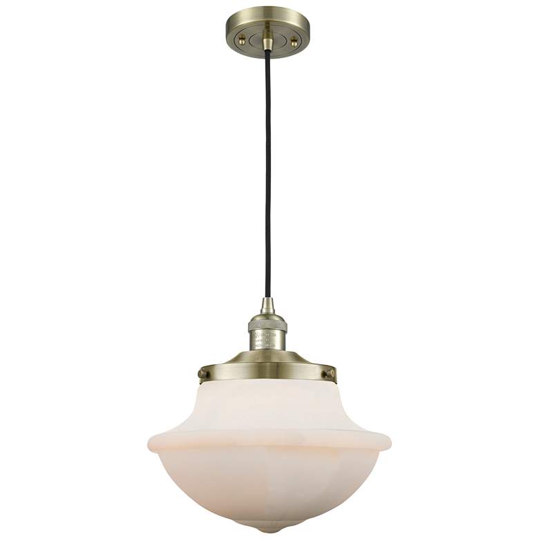 Image 1 Franklin Restoration Oxford 12" Brass Corded Mini Pendant w/ White Sha