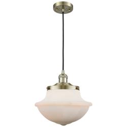 Franklin Restoration Oxford 12" Brass Corded Mini Pendant w/ White Sha