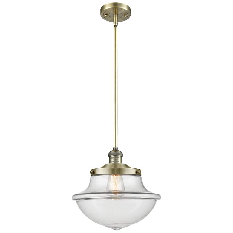 Image 1 Franklin Restoration Oxford 12" Brass Stemmed Mini Pendant w/ Clear Sh
