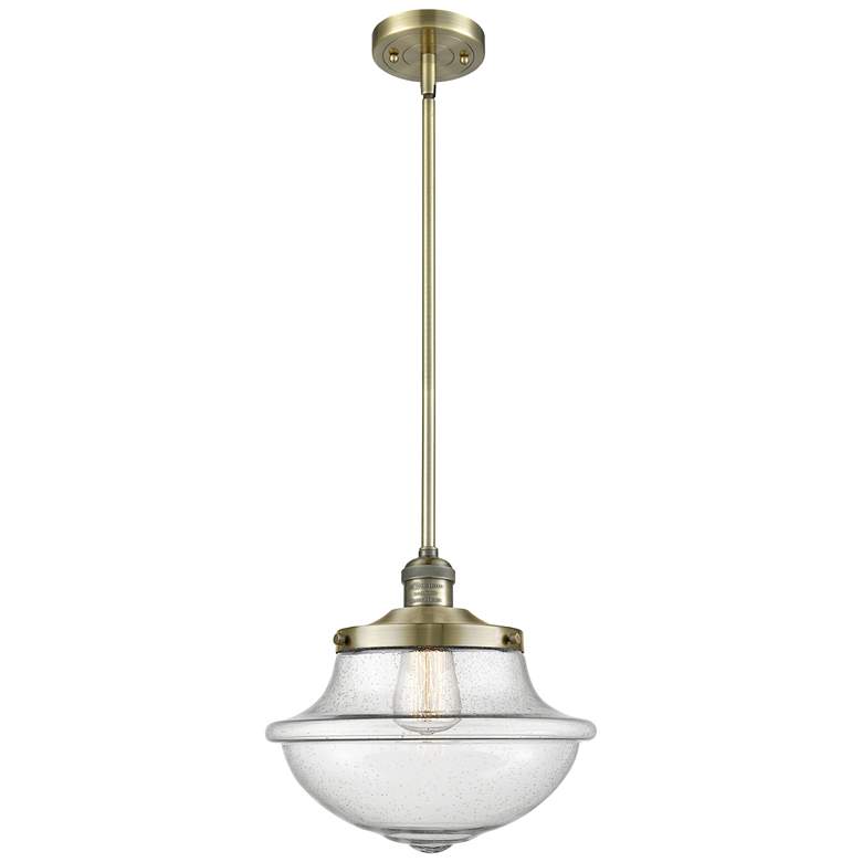 Image 1 Franklin Restoration Oxford 12" Brass Stemmed Mini Pendant w/ Seedy Sh