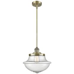 Franklin Restoration Oxford 12" Brass Stemmed Mini Pendant w/ Seedy Sh
