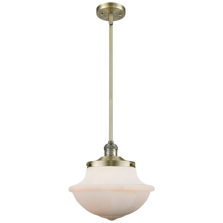 Image 1 Franklin Restoration Oxford 12" Brass Stemmed Mini Pendant w/ White Sh