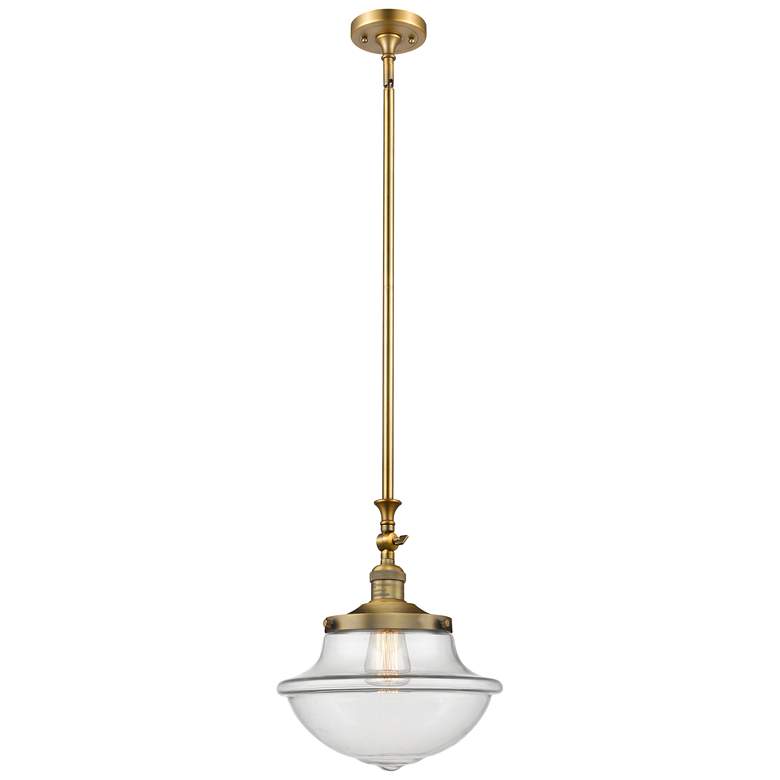 Image 1 Franklin Restoration Oxford 12" Brushed Brass Mini Pendant w/ Clear Sh