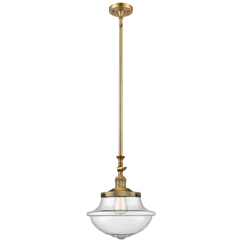 Image 1 Franklin Restoration Oxford 12" Brushed Brass Mini Pendant w/ Seedy Sh