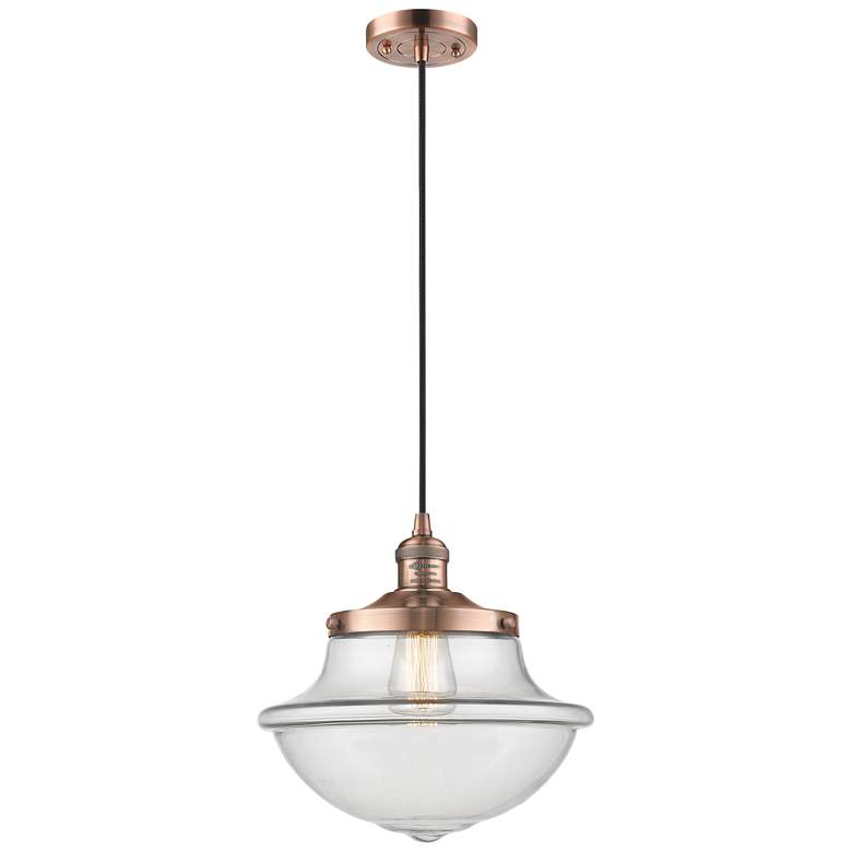 Image 1 Franklin Restoration Oxford 12" Copper Corded Mini Pendant w/ Clear Sh
