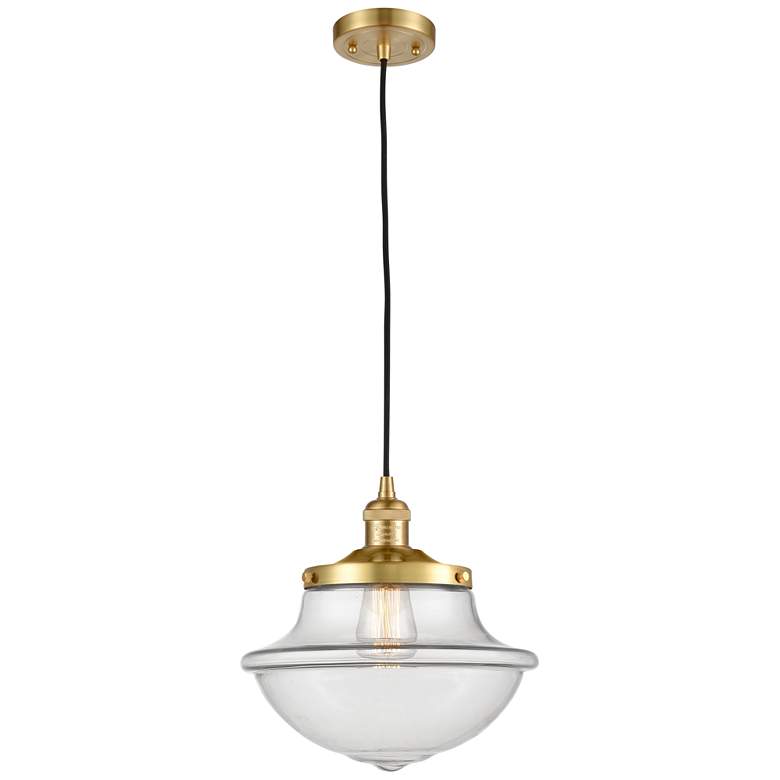 Image 1 Franklin Restoration Oxford 12" Gold Corded Mini Pendant w/ Clear Shad