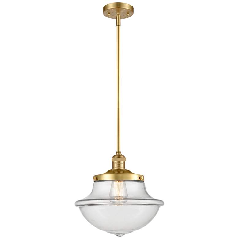 Image 1 Franklin Restoration Oxford 12" Gold Stemmed Mini Pendant w/ Clear Sha