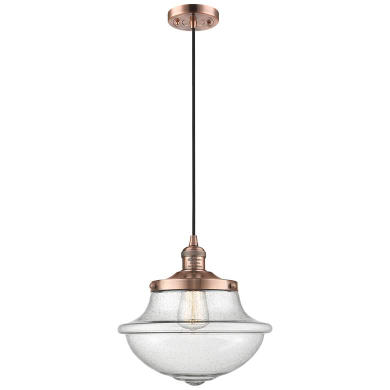 Image 1 Franklin Restoration Oxford 12" LED Mini Pendant - Antique Copper - Se