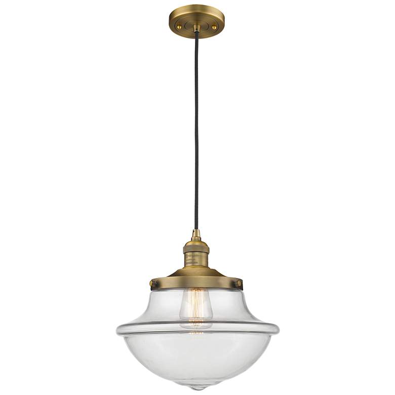 Image 1 Franklin Restoration Oxford 12" LED Mini Pendant - Brushed Brass - Cle