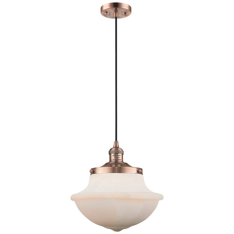 Image 1 Franklin Restoration Oxford 12" LED Mini Pendant - Copper - Matte Whit