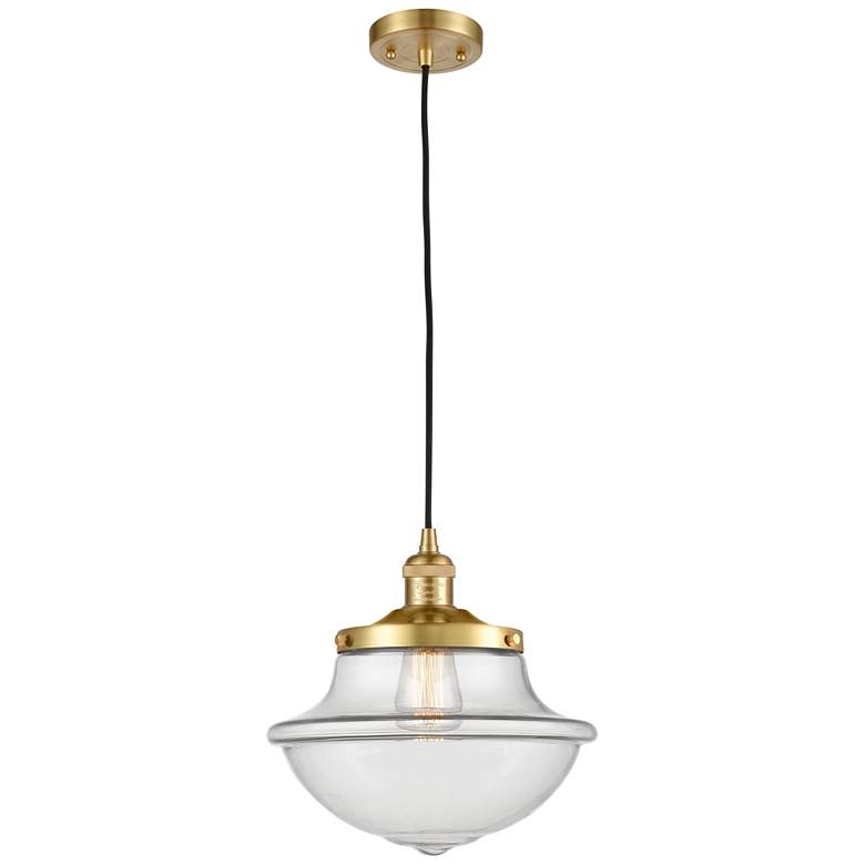 Image 1 Franklin Restoration Oxford 12" LED Mini Pendant - Satin Gold - Clear