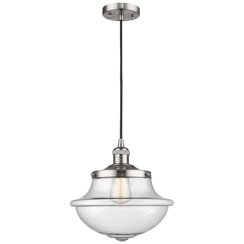 Image 1 Franklin Restoration Oxford 12" LED Mini Pendant - Satin Nickel - Seed