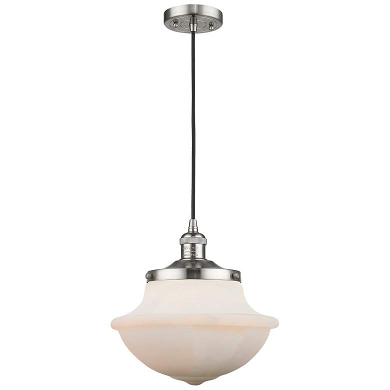 Image 1 Franklin Restoration Oxford 12" LED Mini Pendant - Satin Nickel - Whit