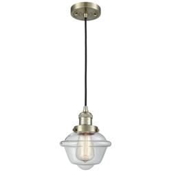 Franklin Restoration Oxford 8" Brass Corded Mini Pendant w/ Clear Shad