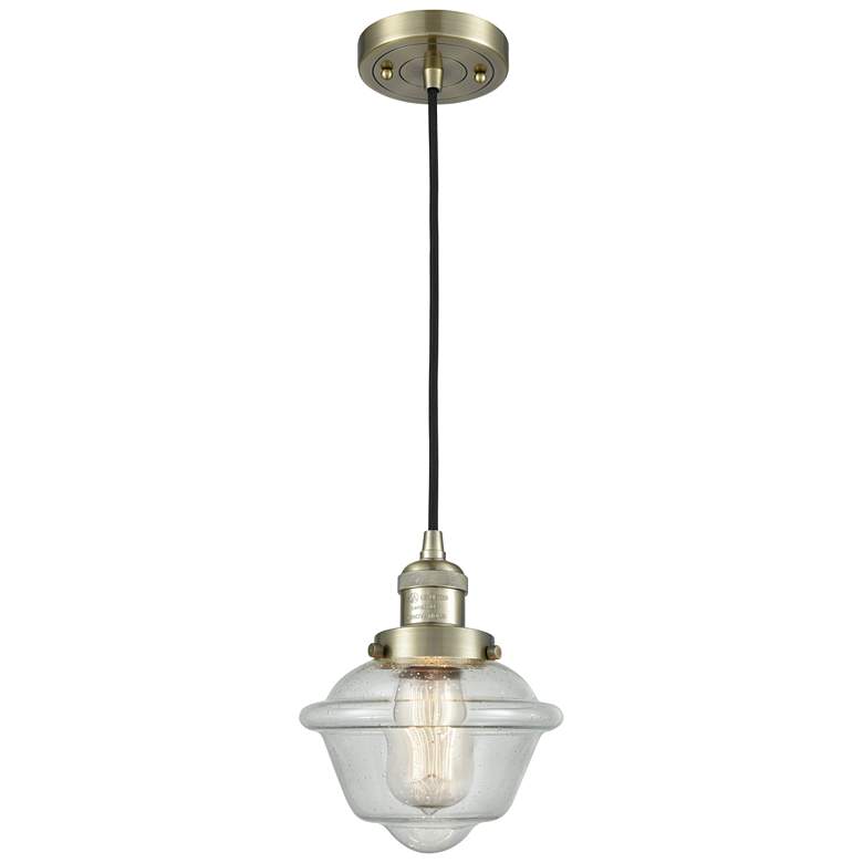 Image 1 Franklin Restoration Oxford 8" Brass Corded Mini Pendant w/ Seedy Shad