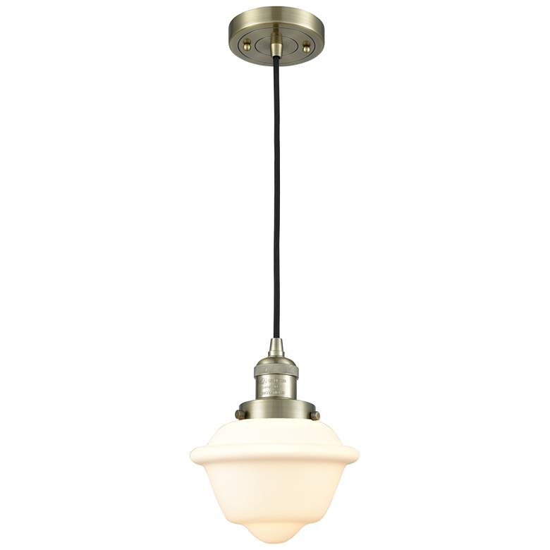 Image 1 Franklin Restoration Oxford 8" Brass Corded Mini Pendant w/ White Shad
